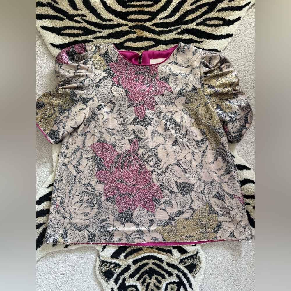 Anthropologie Marie Floral Sequined Puff Sleeve Blouse Size 10 NWT - Picture 9 of 11